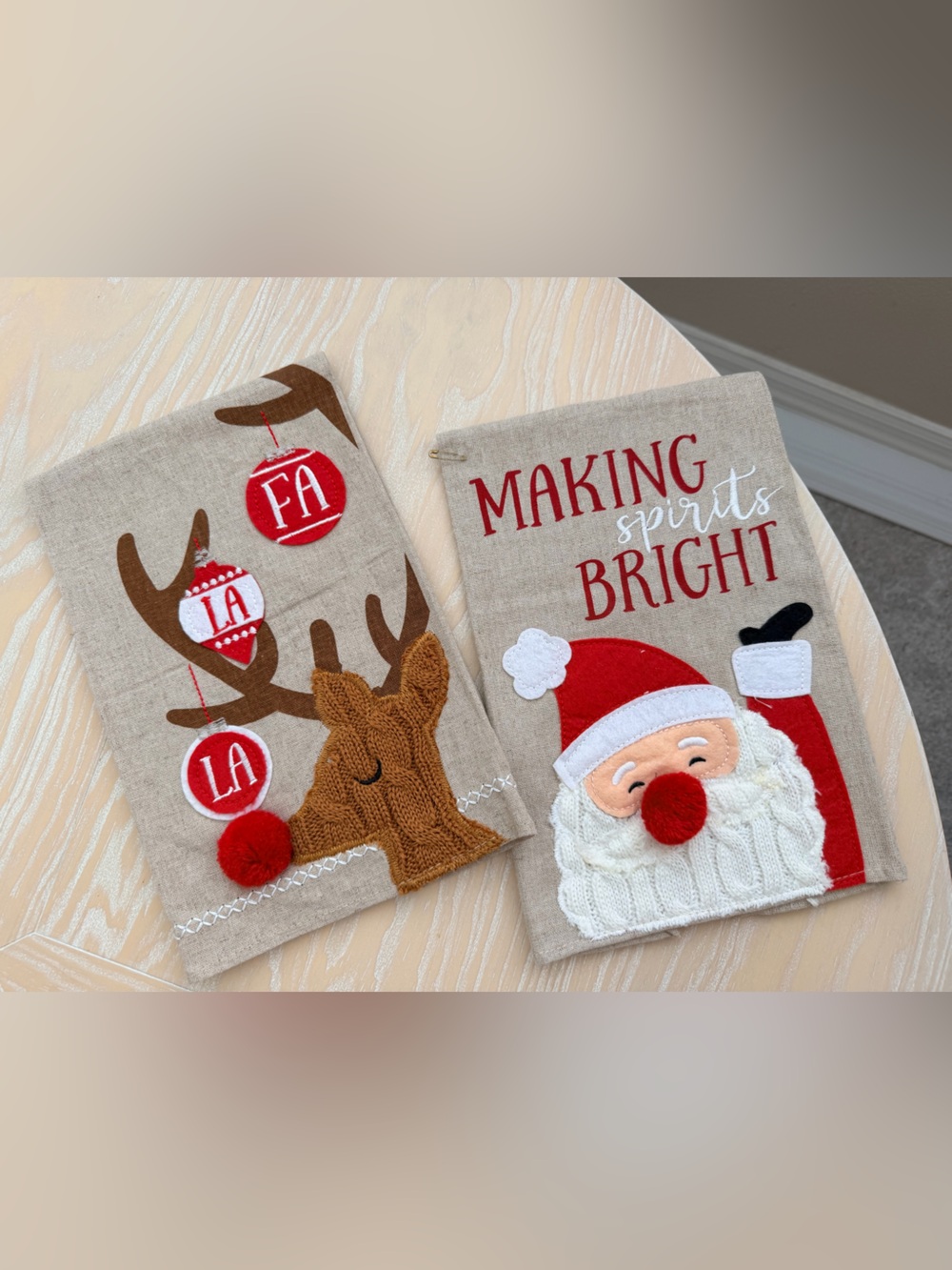 Mud Pie Set of 2 Festive Santa and Reindeer Kitchen Towels